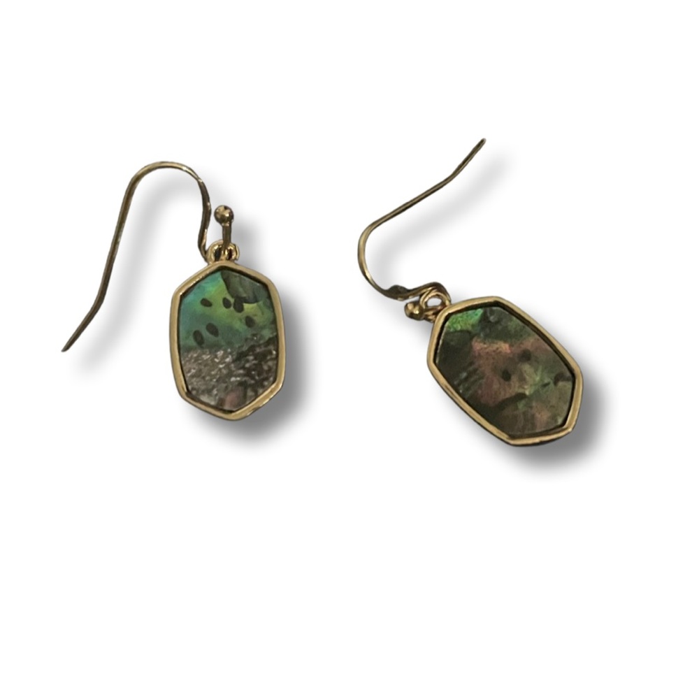 Mint Mongoose gold dangle earrings for women with abalone shell - Picture 6 of 7